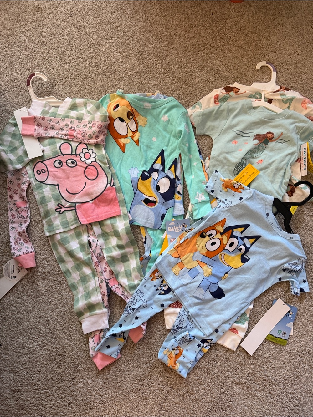 Bluey & Peppa Character Kids Pajama Set - Light Blue, Mint Green, Pink